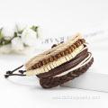 Wooden Beads Bracelet DIY Multi Layer Leather Wristbands